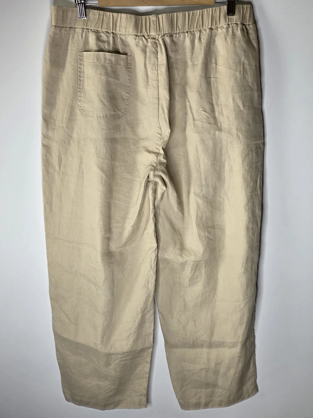 Quince Light Tan 100% Linen Wide Leg casual Pants Large Elastic waist